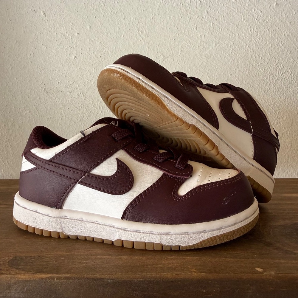 Nike Dunk Low Toddler‎ Size 9C White Burgundy Gum Sole Sneakers HJ9285-100